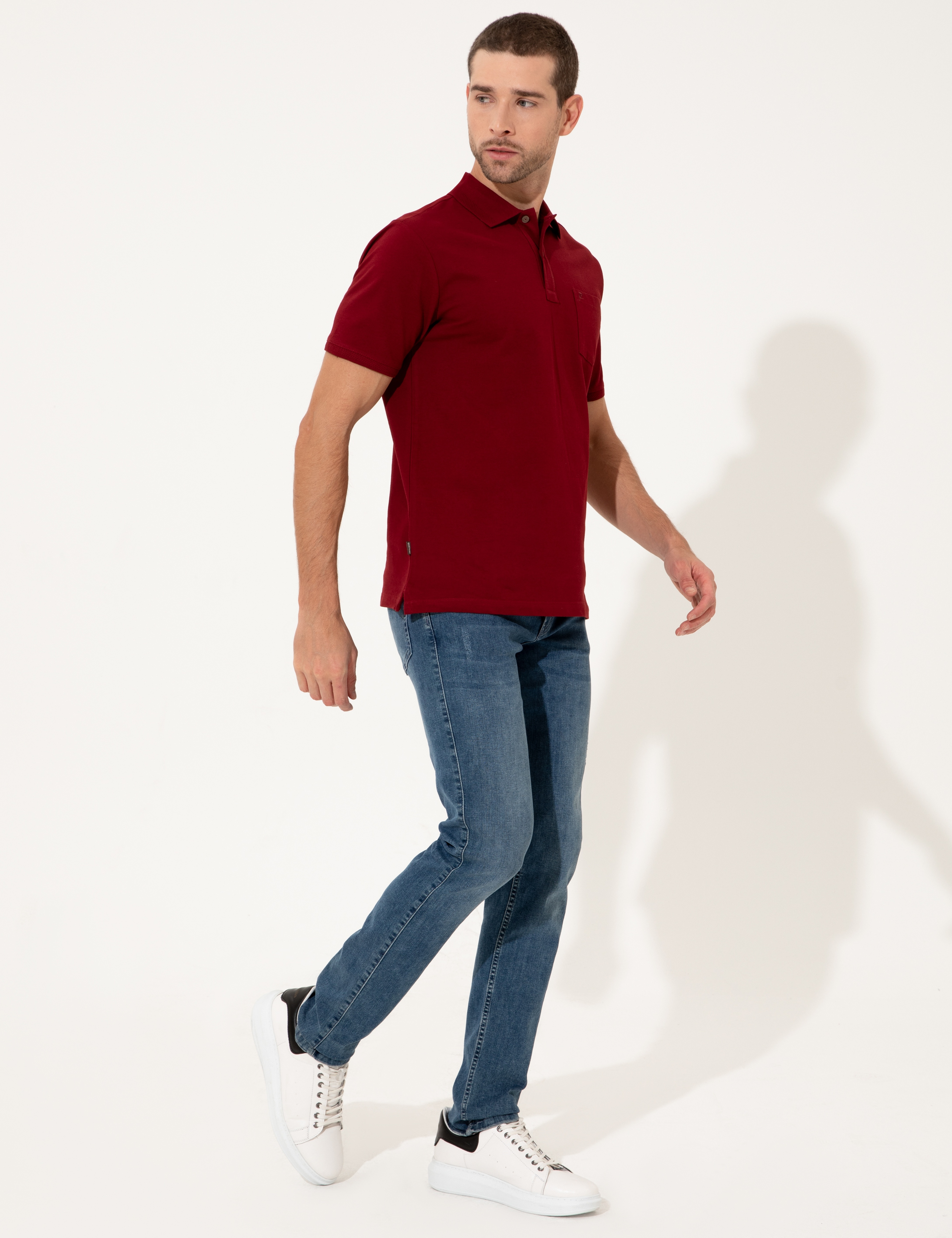 Bordo Regular Fit Polo Yaka Basic Tişört - Image 4
