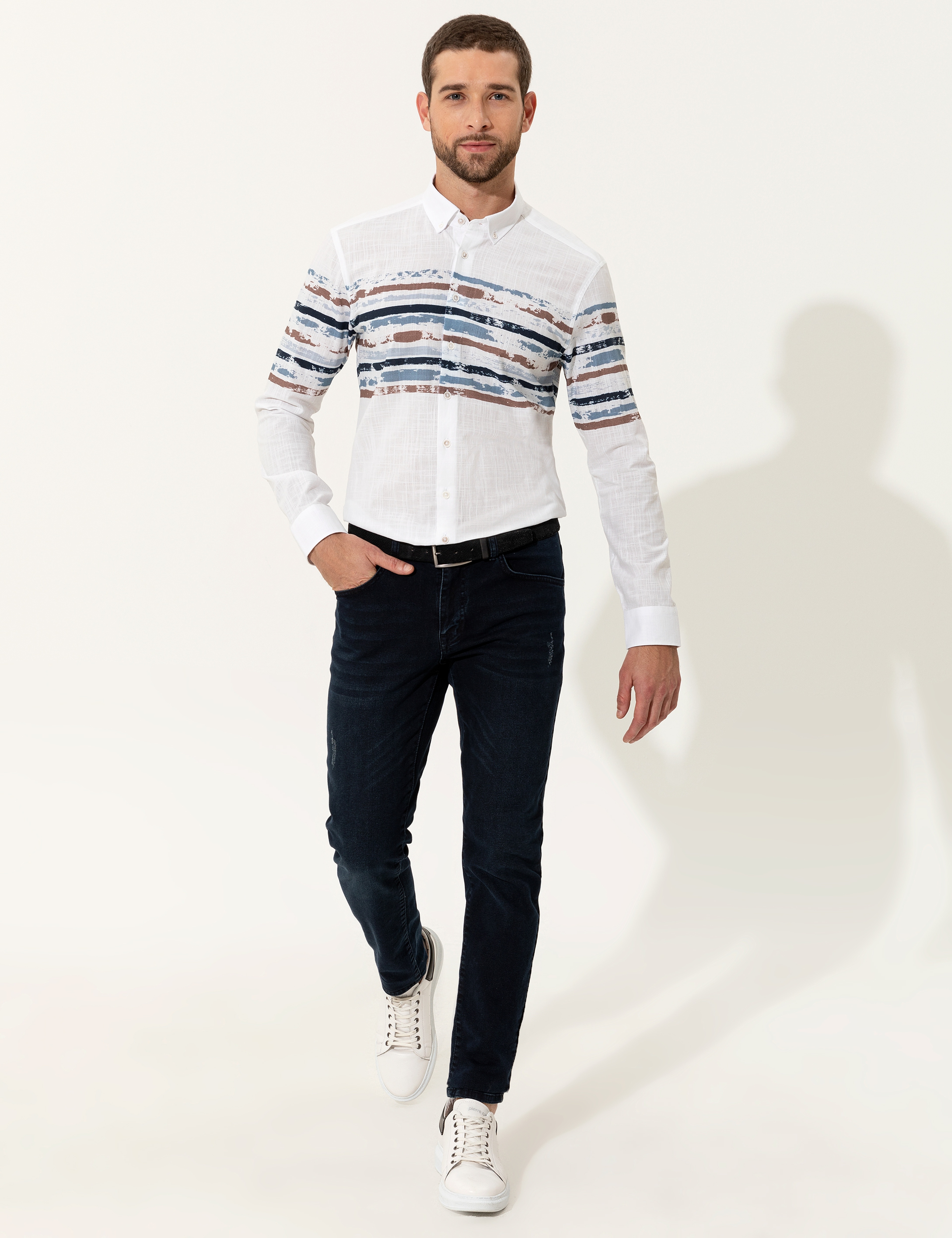 Mavi Slim Fit Uzun Kollu Gömlek - Image 4