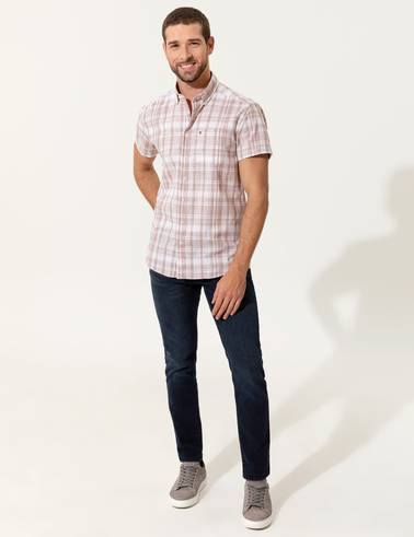 Bej Regular Fit Kısa Kollu Gömlek