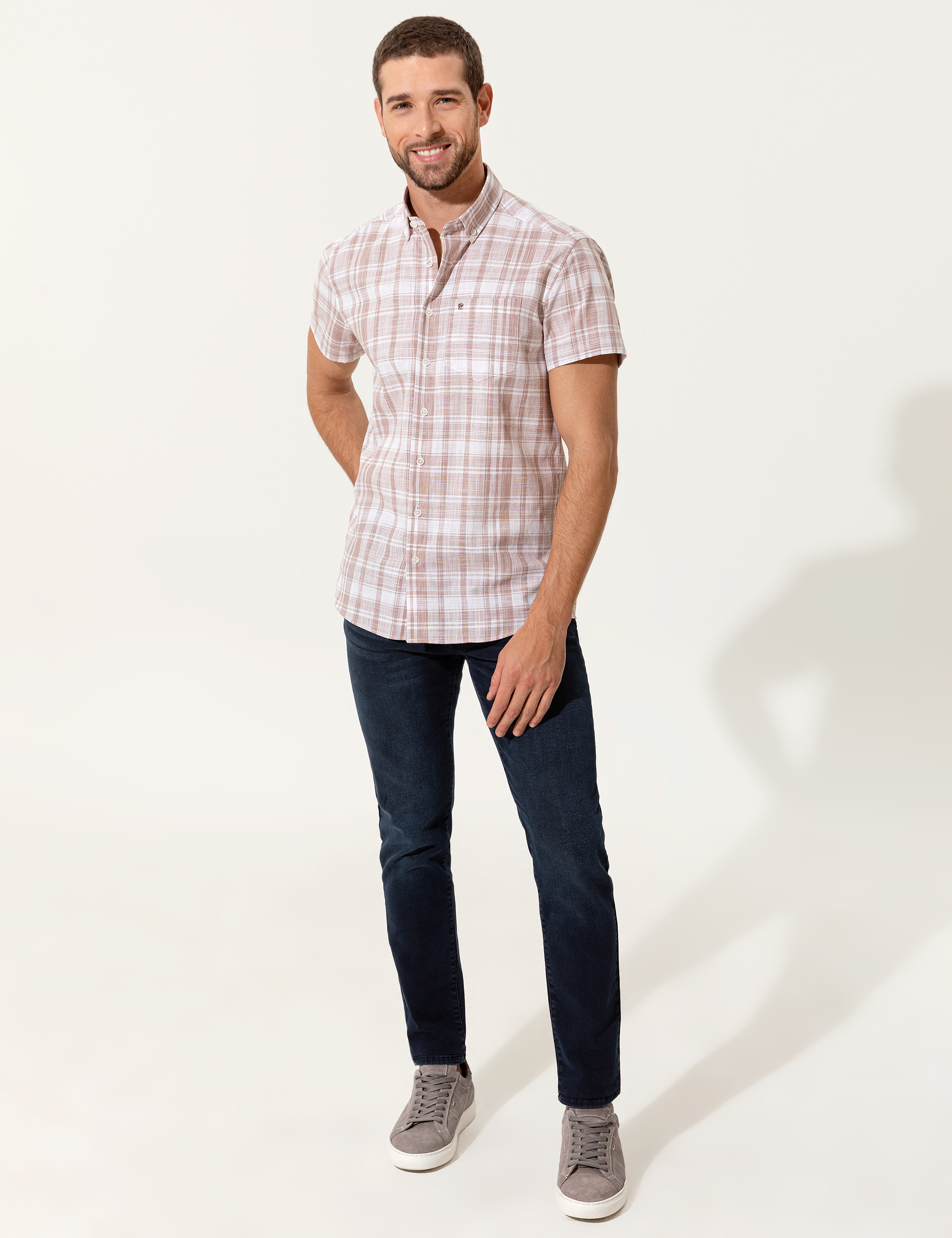 Bej Regular Fit Kısa Kollu Gömlek - Image 4