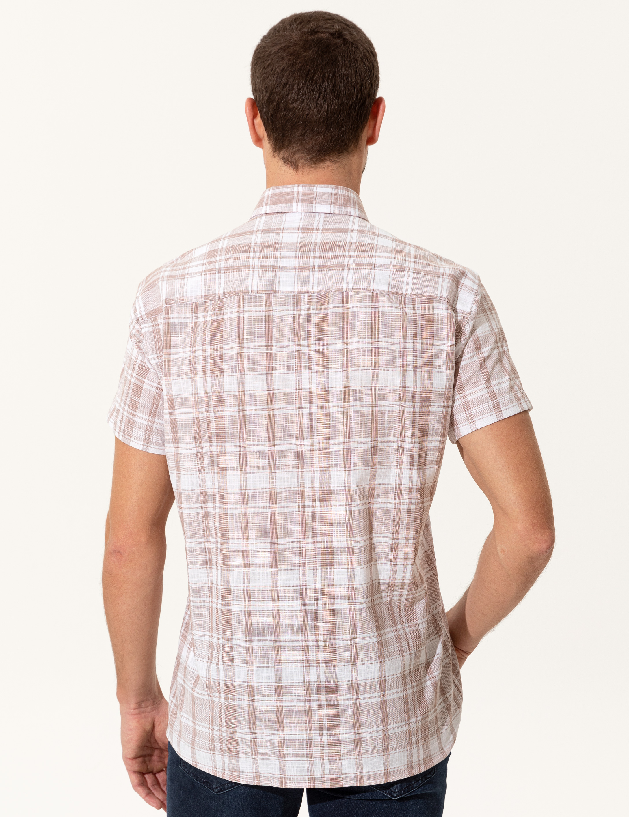 Bej Regular Fit Kısa Kollu Gömlek - Image 5