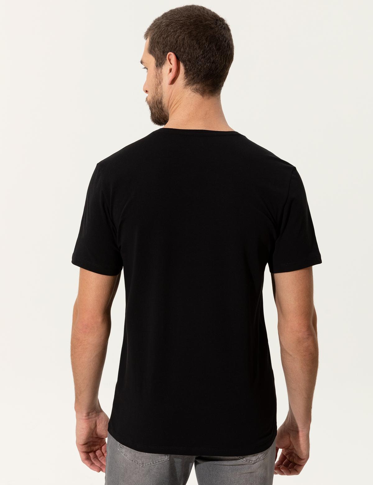 Siyah Slim Fit V - Yaka Basic Tişört - 50251677011