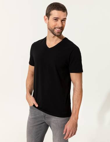 Siyah Slim Fit V - Yaka Basic Tişört