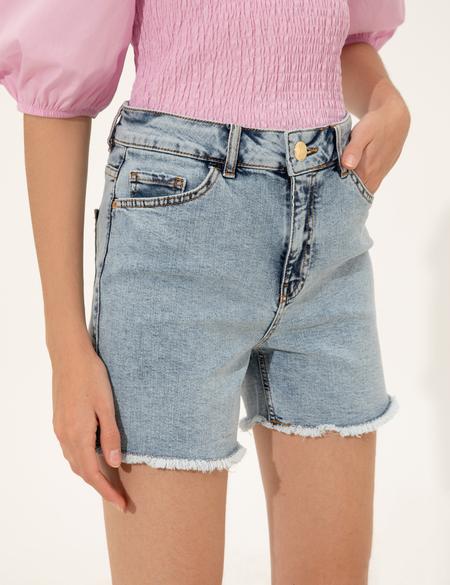 Açık Mavi Oversize Jean Şort - 50252129003
