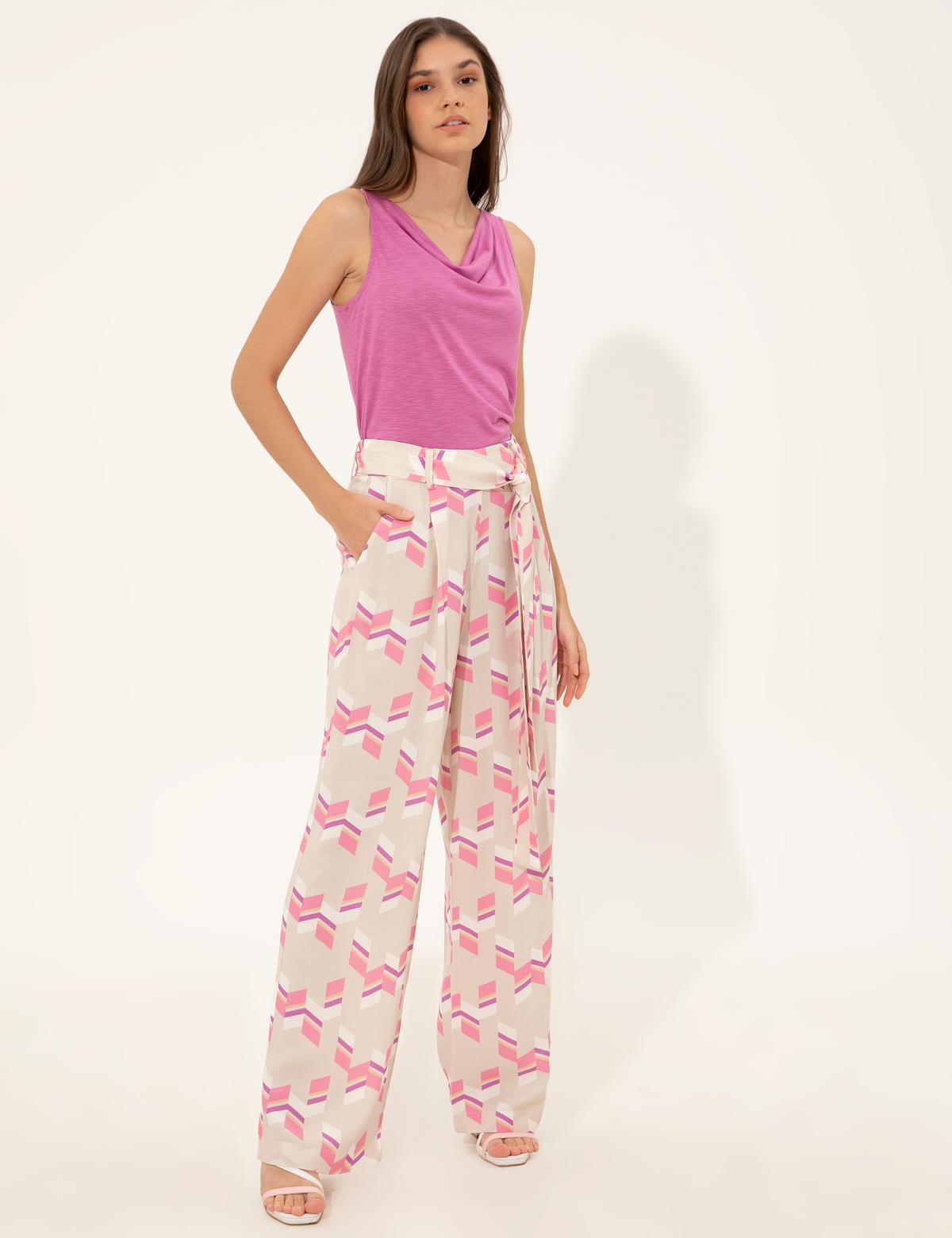 Fuşya Loose Fit Kanvas Pantolon - 50247695012