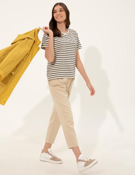 Krem Crop Top Tişört - 50246284003