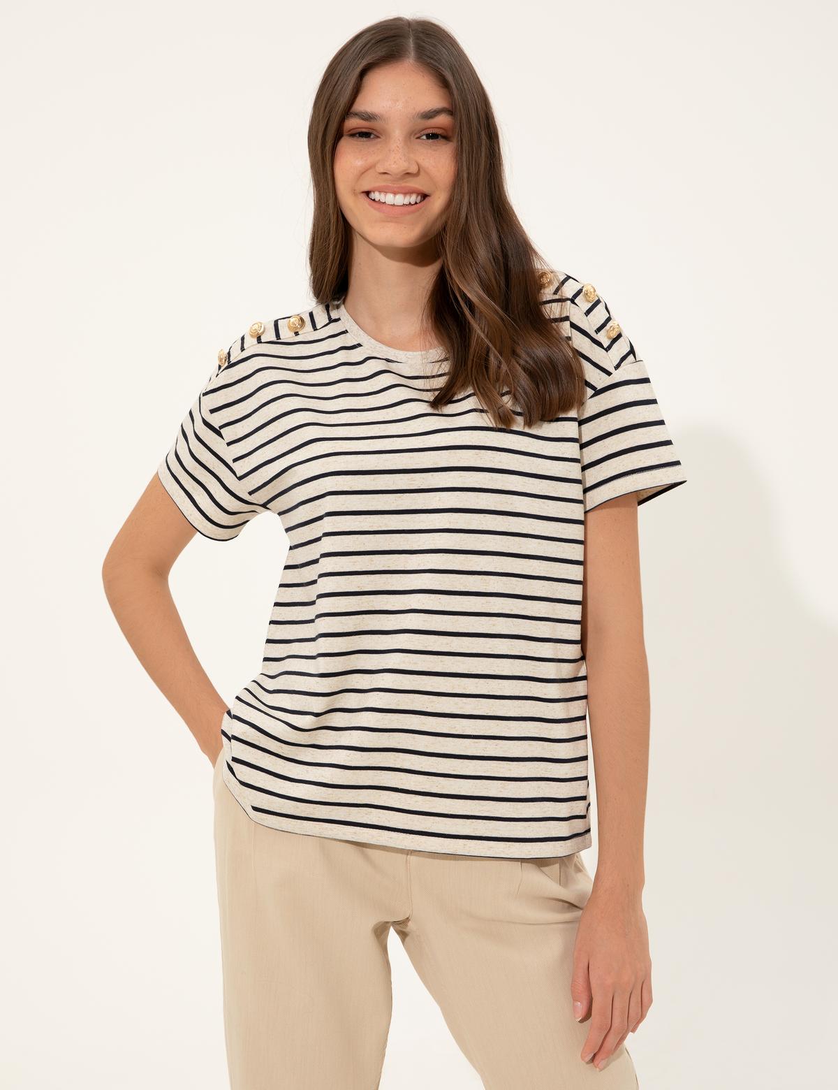 Krem Crop Top Tişört - 50246284003