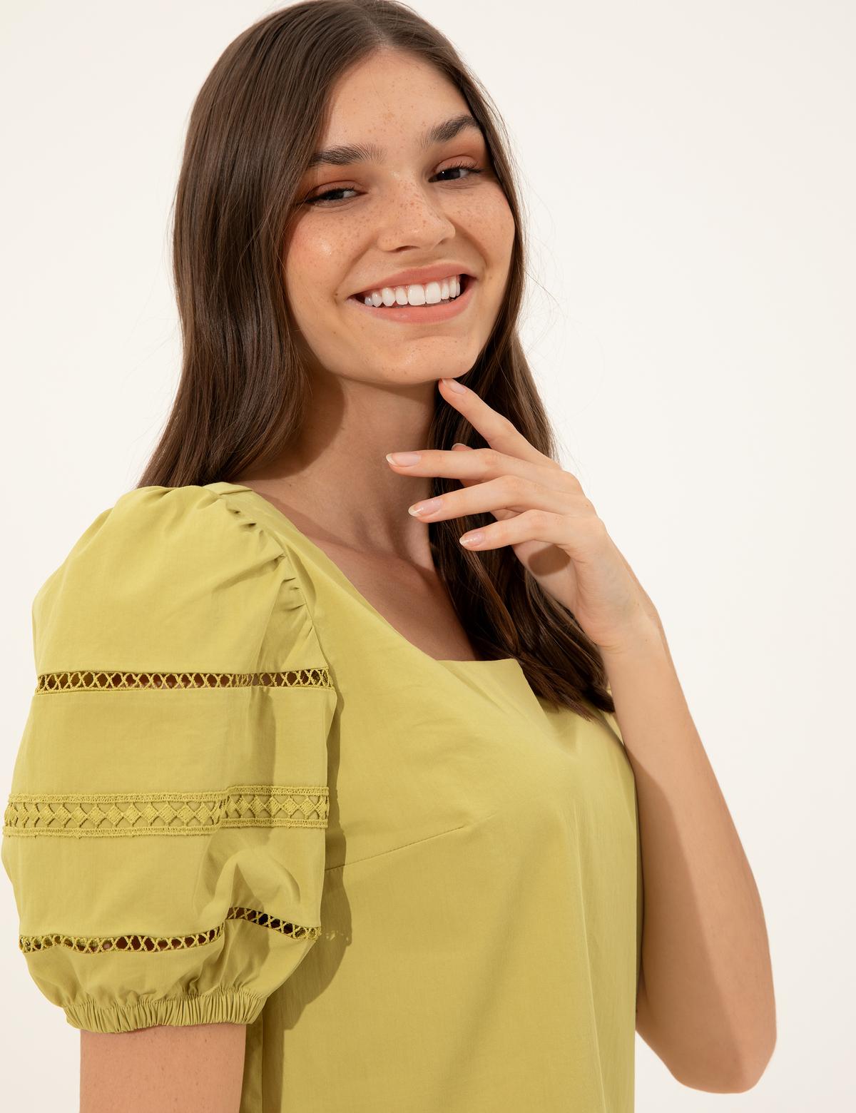 Yeşil Balon Kol Bluz - 50247277006