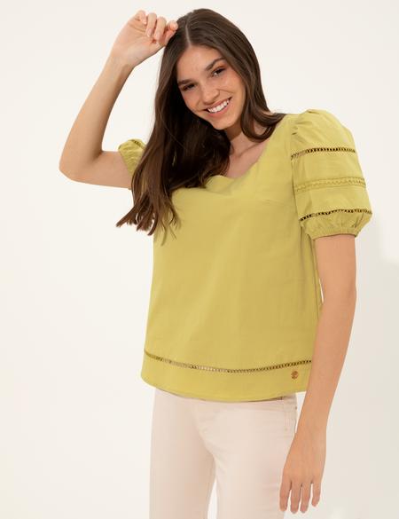 Yeşil Balon Kol Bluz - 50247277006