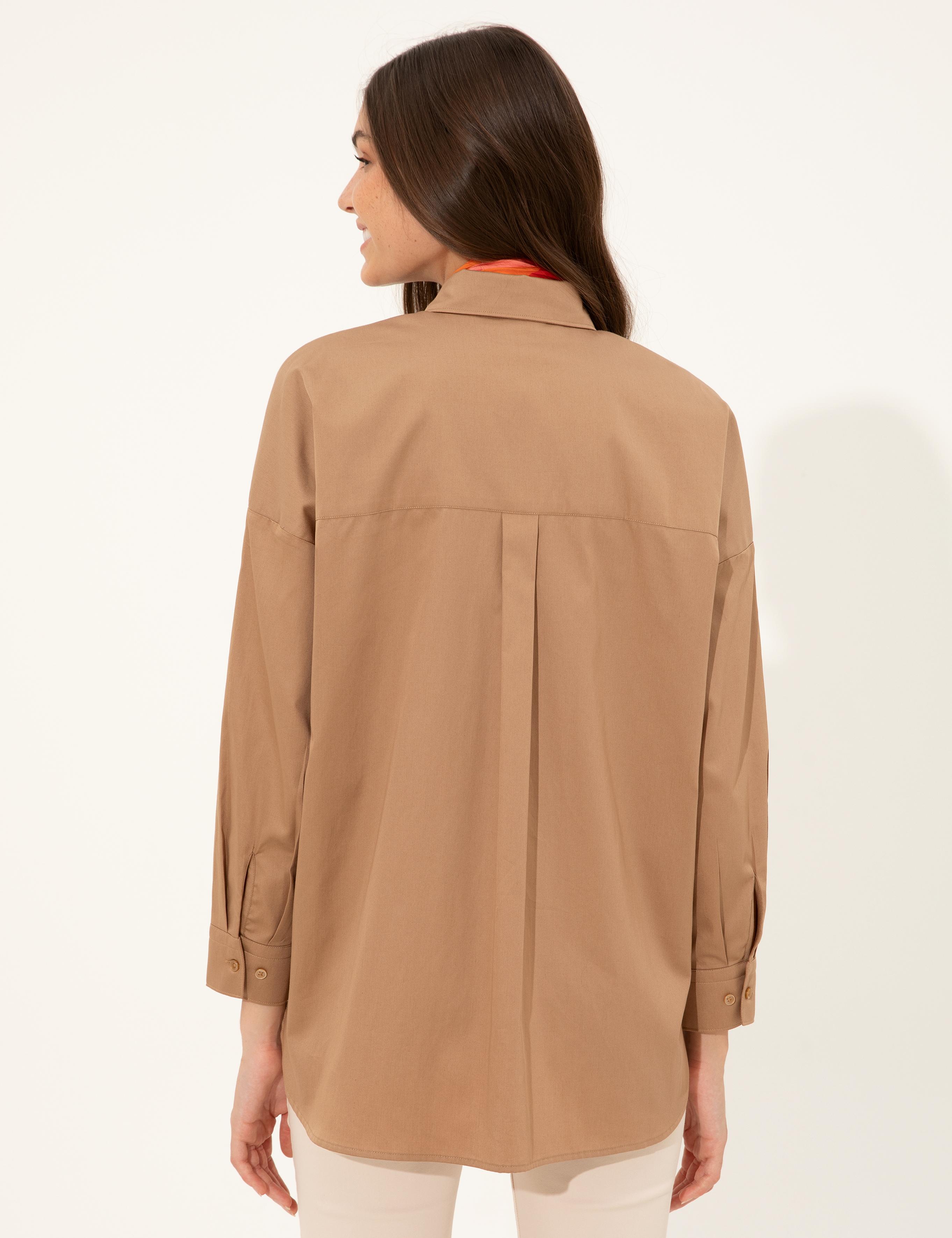 Camel Oversize Uzun Kollu Gömlek