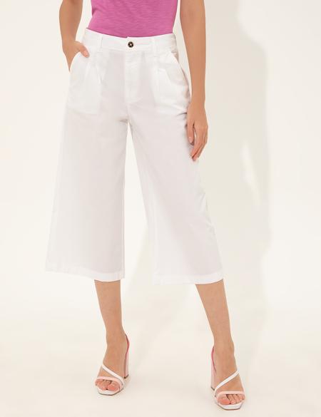 Beyaz  Flare Cropped Pantolon - 50246687022