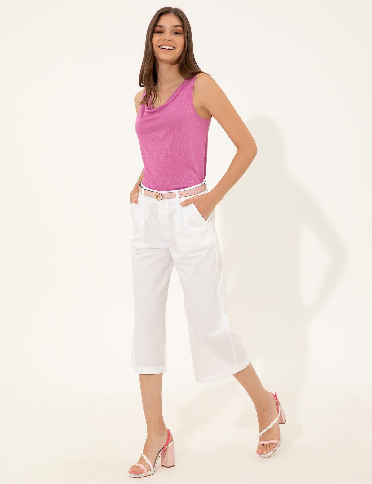 Beyaz  Flare Cropped Pantolon - 50246687022