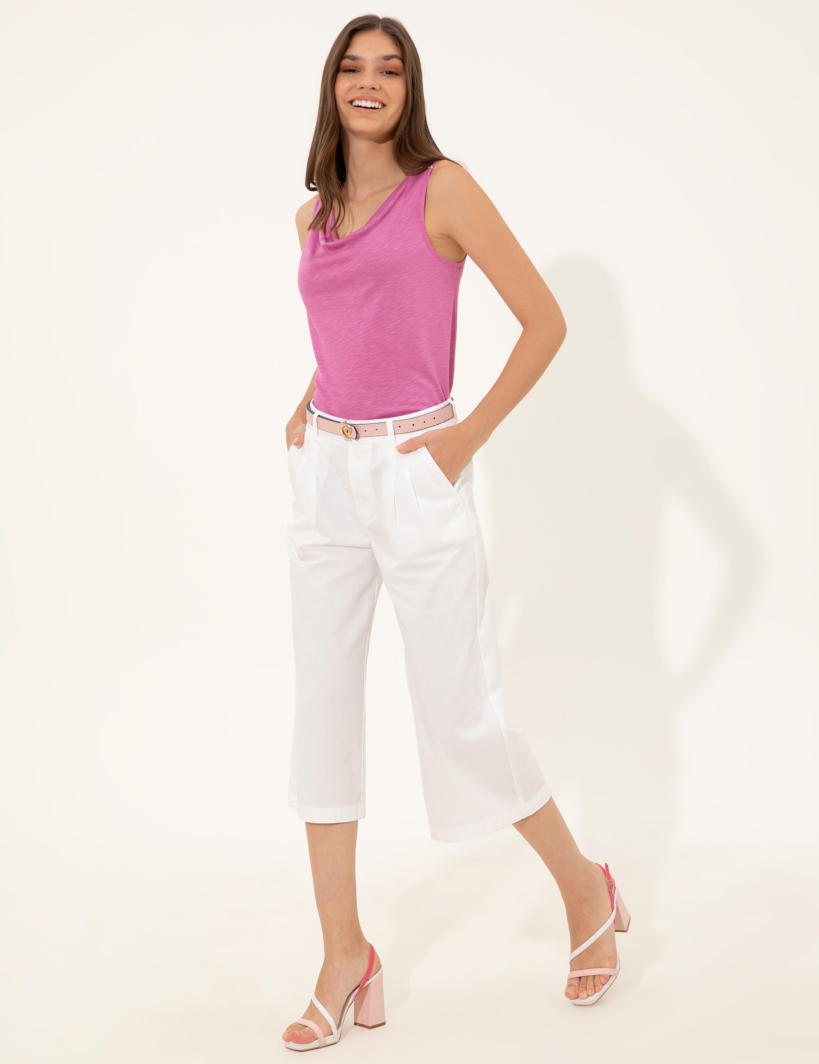 Beyaz  Flare Cropped Pantolon