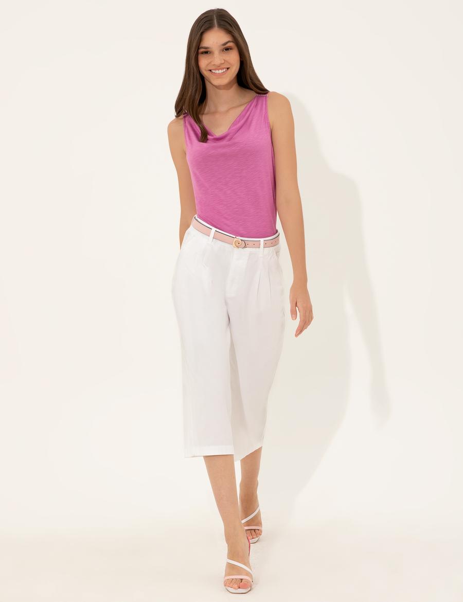 Beyaz  Flare Cropped Pantolon
