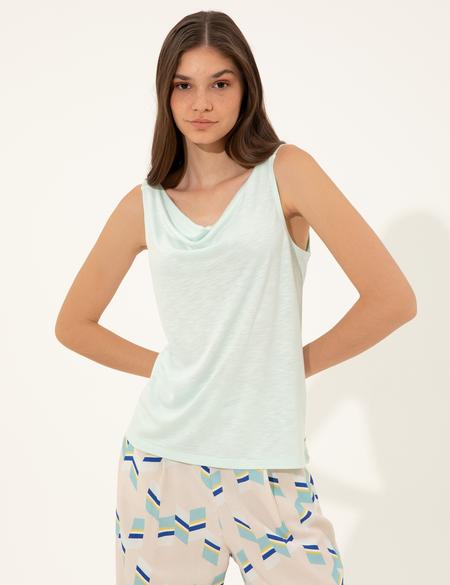 Açık Mavi Slim Fit Kolsuz Tişört - 50246191027