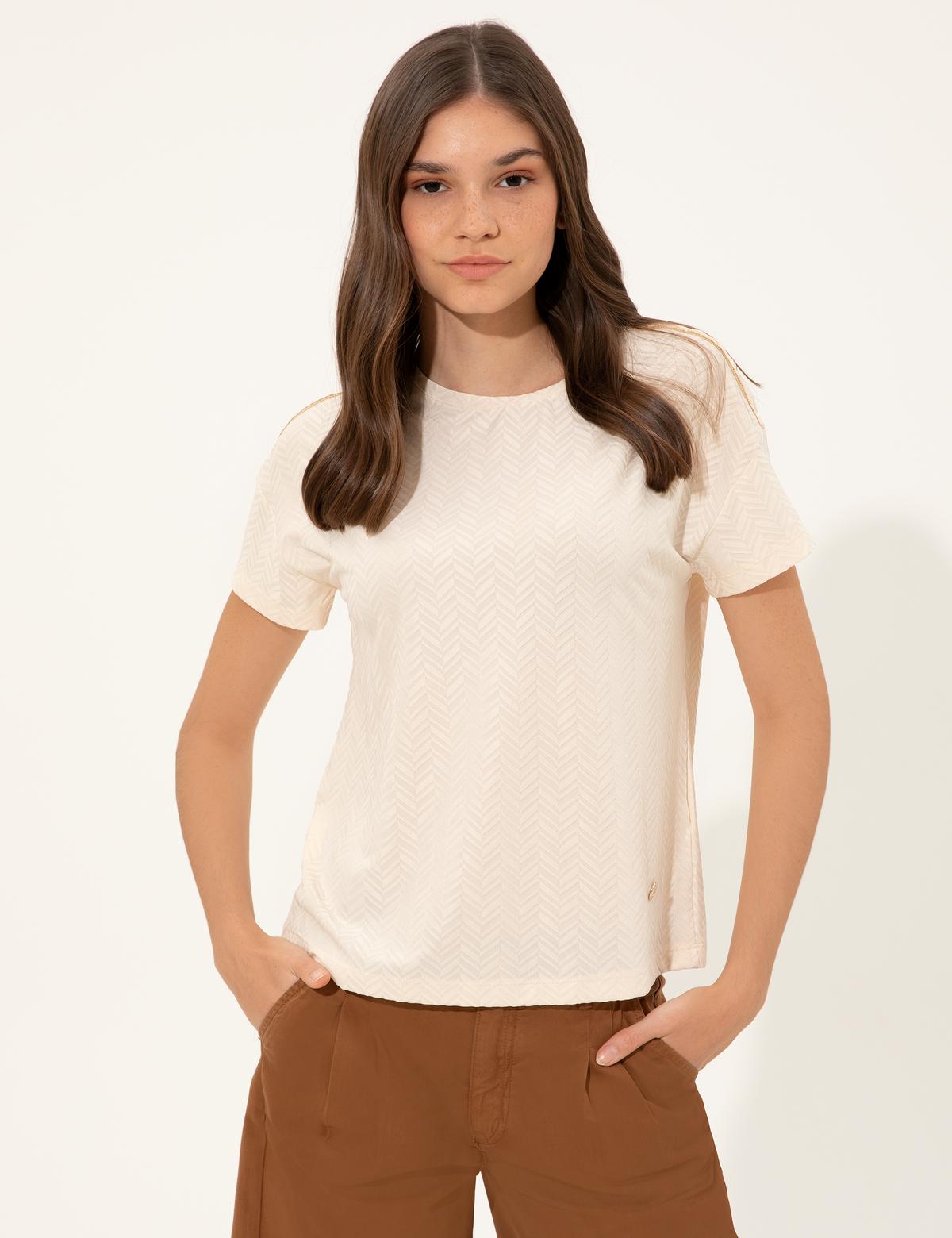 Ekru Crop Top Tişört - 50246083006