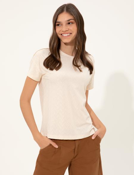 Ekru Crop Top Tişört - 50246083006