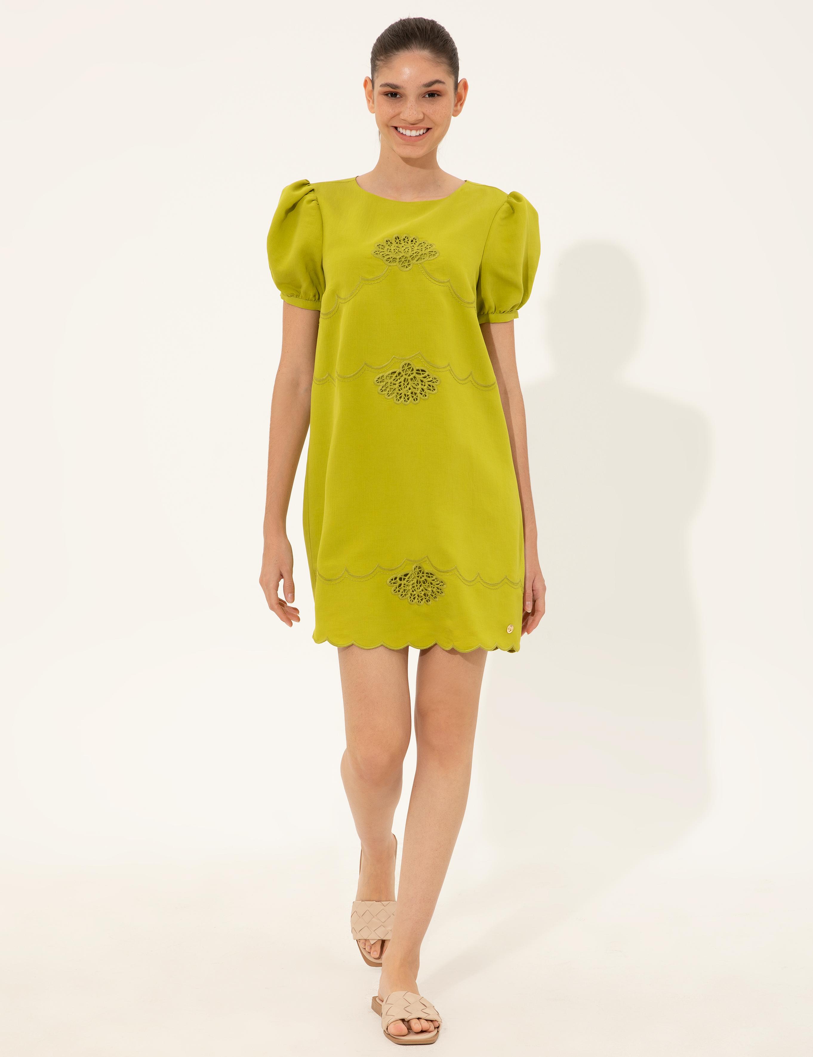 Fıstık Yeşili Comfort Fit Dokuma Elbise