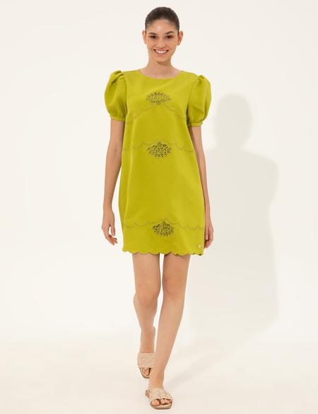 Fıstık Yeşili Comfort Fit Dokuma Elbise - 50247250011