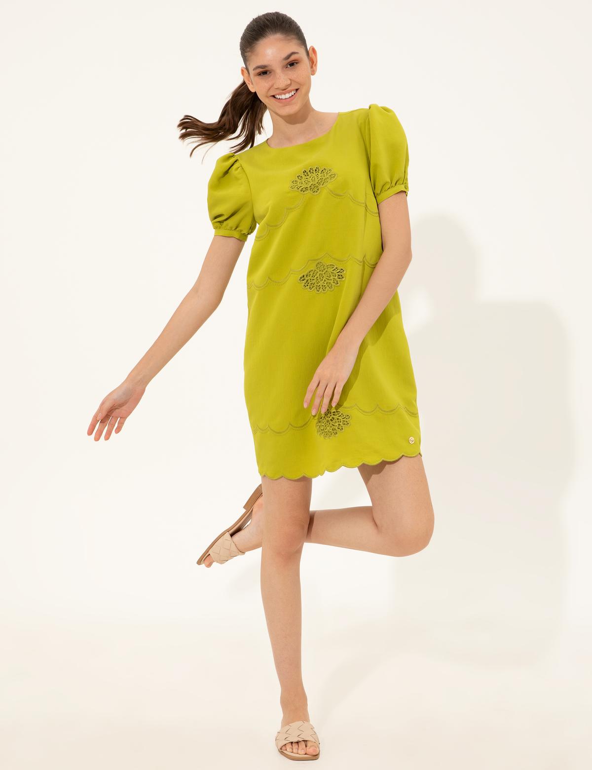 Fıstık Yeşili Comfort Fit Dokuma Elbise - 50247250011