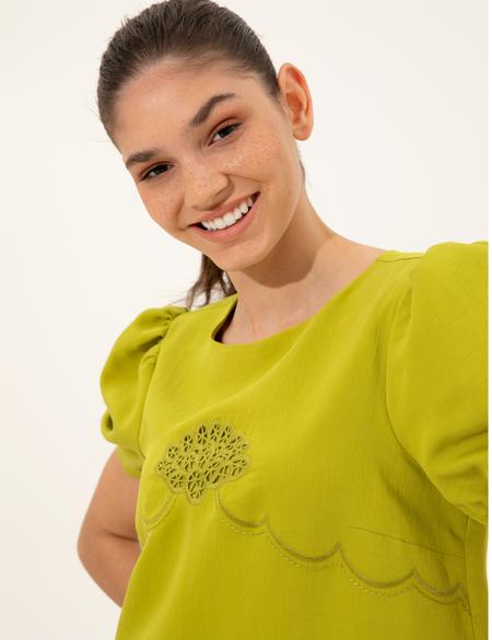 Fıstık Yeşili Comfort Fit Dokuma Elbise - 50247250011