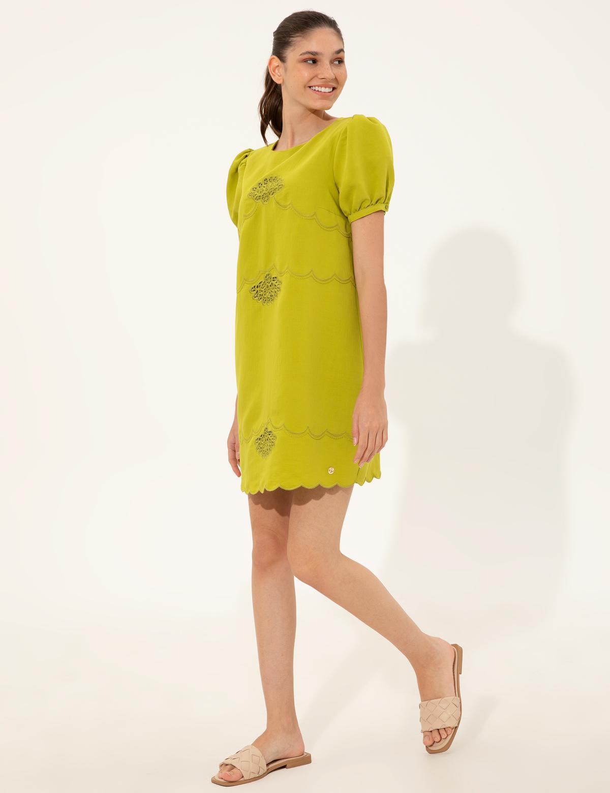 Fıstık Yeşili Comfort Fit Dokuma Elbise - 50247250011