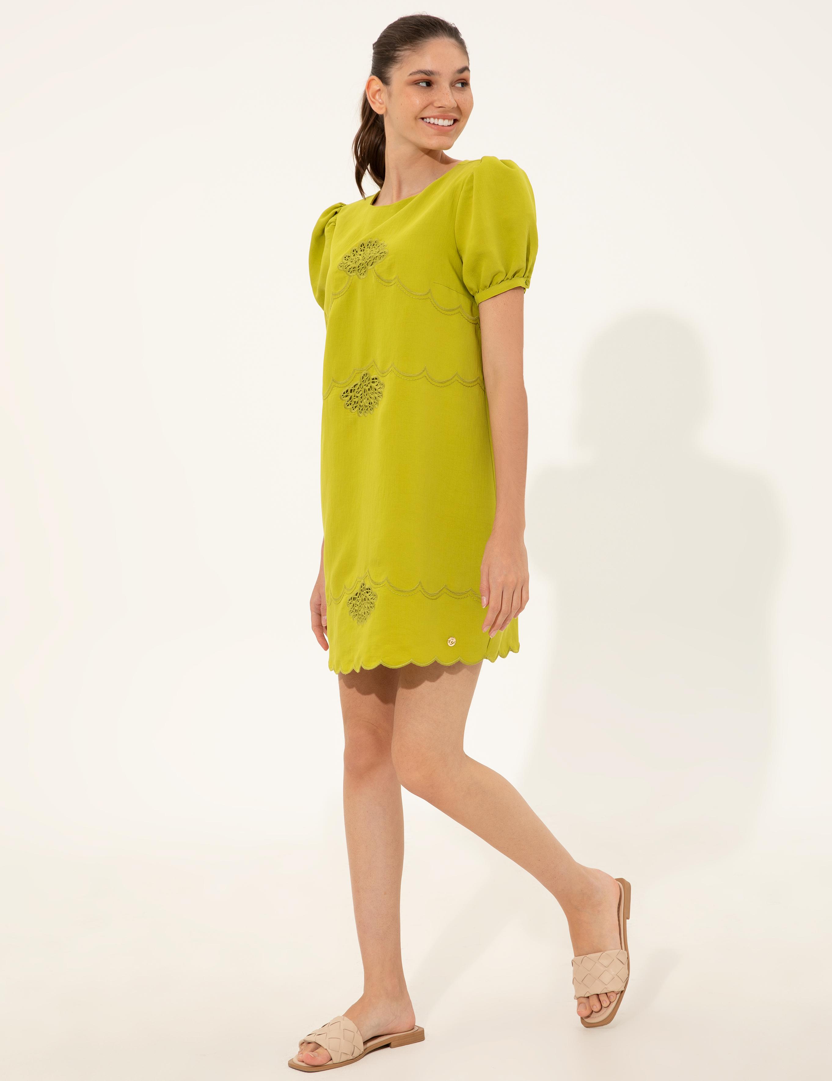 Fıstık Yeşili Comfort Fit Dokuma Elbise