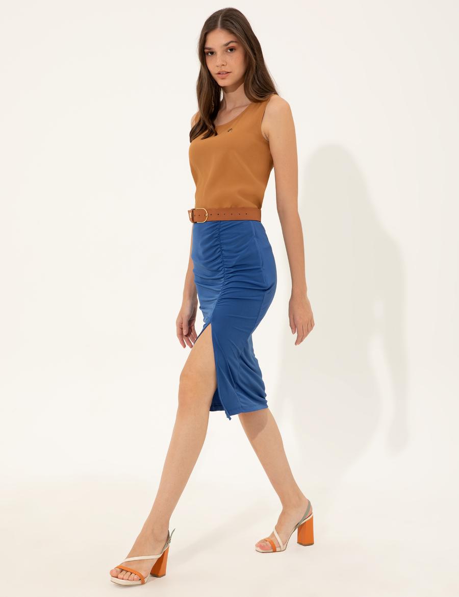 Saks Yırtmaç Detaylı Etek