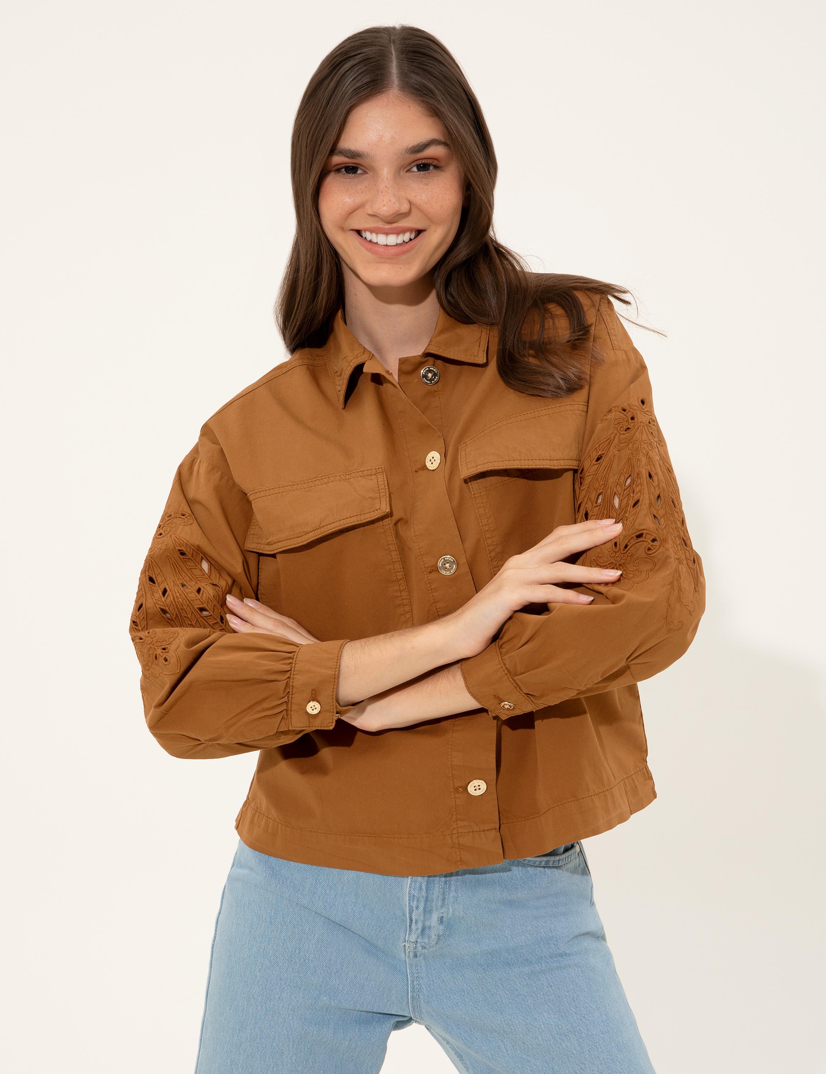 Taba Crop Top Uzun Kollu Gömlek