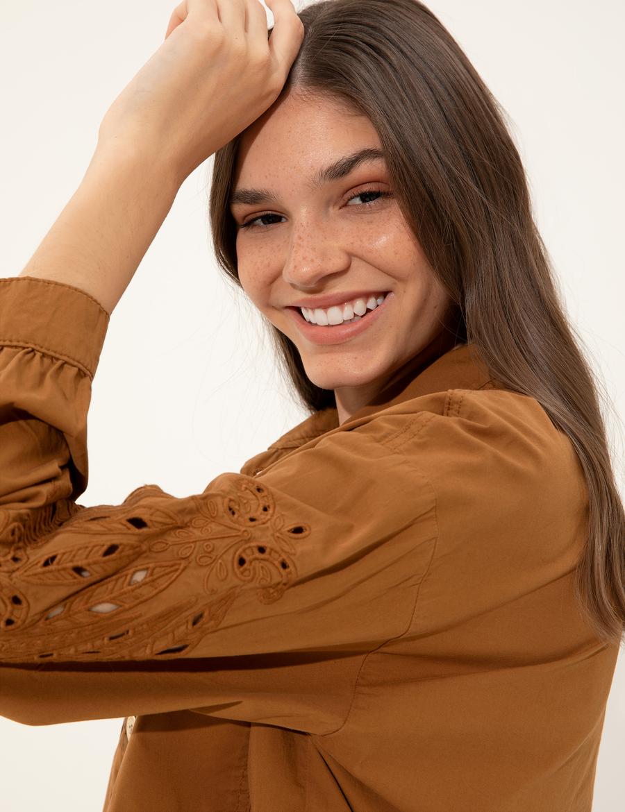 Taba Crop Top Uzun Kollu Gömlek