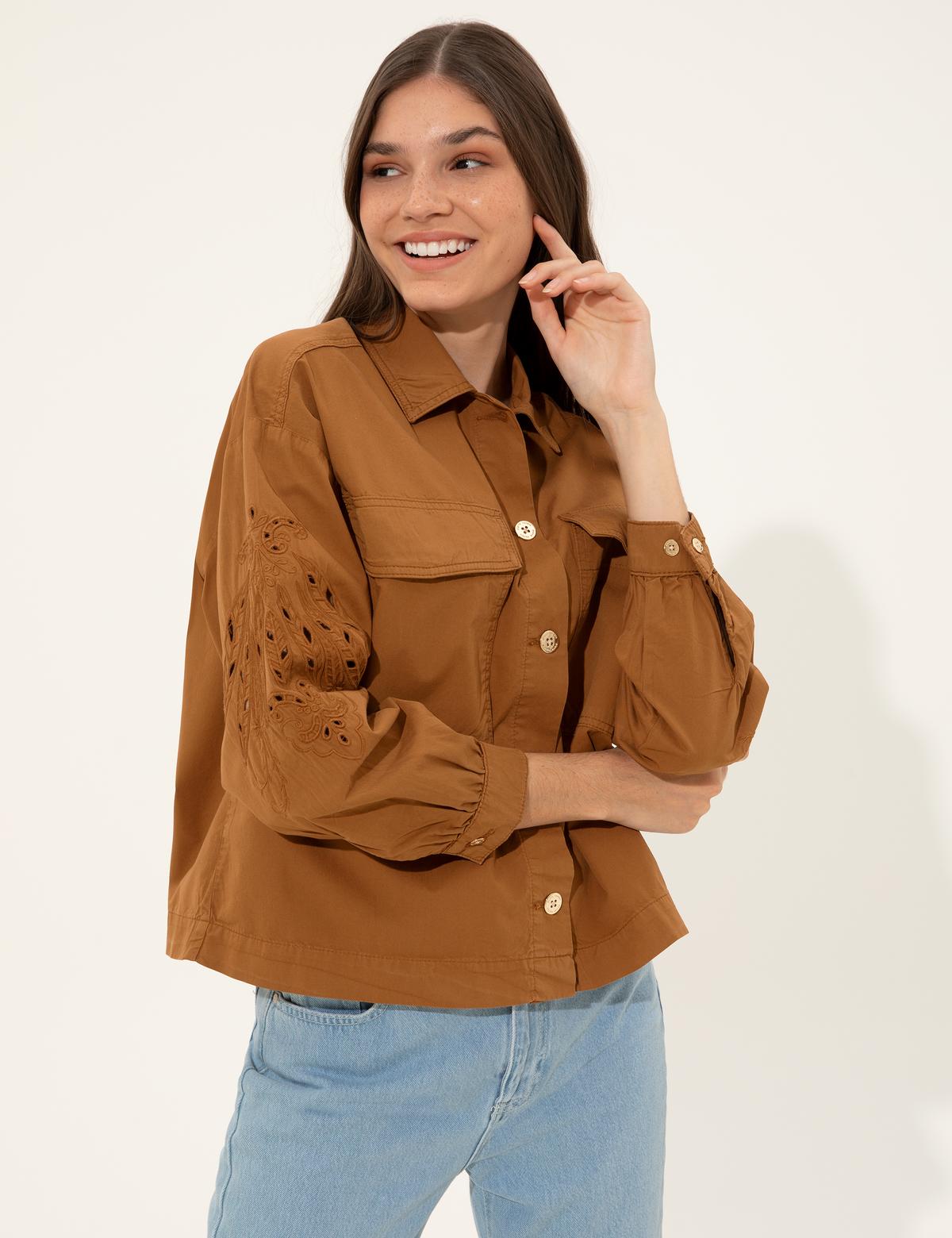 Taba Crop Top Uzun Kollu Gömlek - 50246674003