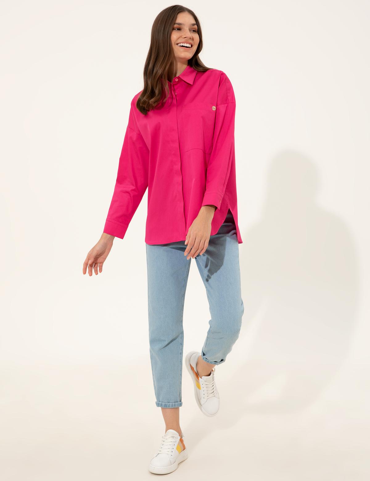 Fuşya Oversize Fit Gömlek - 50247270006