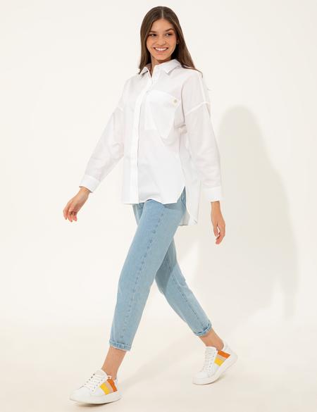 Beyaz Oversize Uzun Kollu Gömlek - 50247270019
