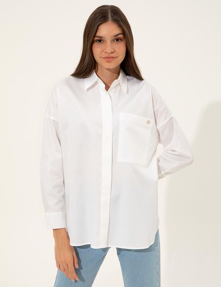 Beyaz Oversize Uzun Kollu Gömlek - 50247270019