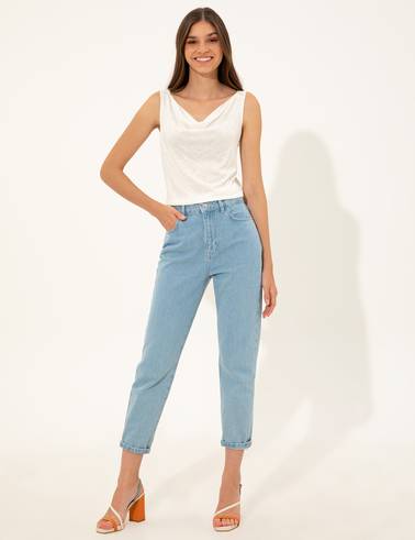 Ekru Slim Fit Kolsuz Tişört