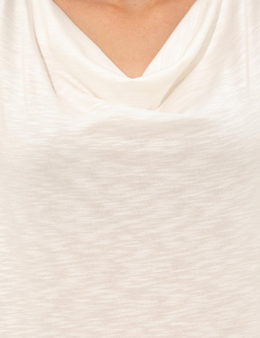 Ekru Slim Fit Kolsuz Tişört