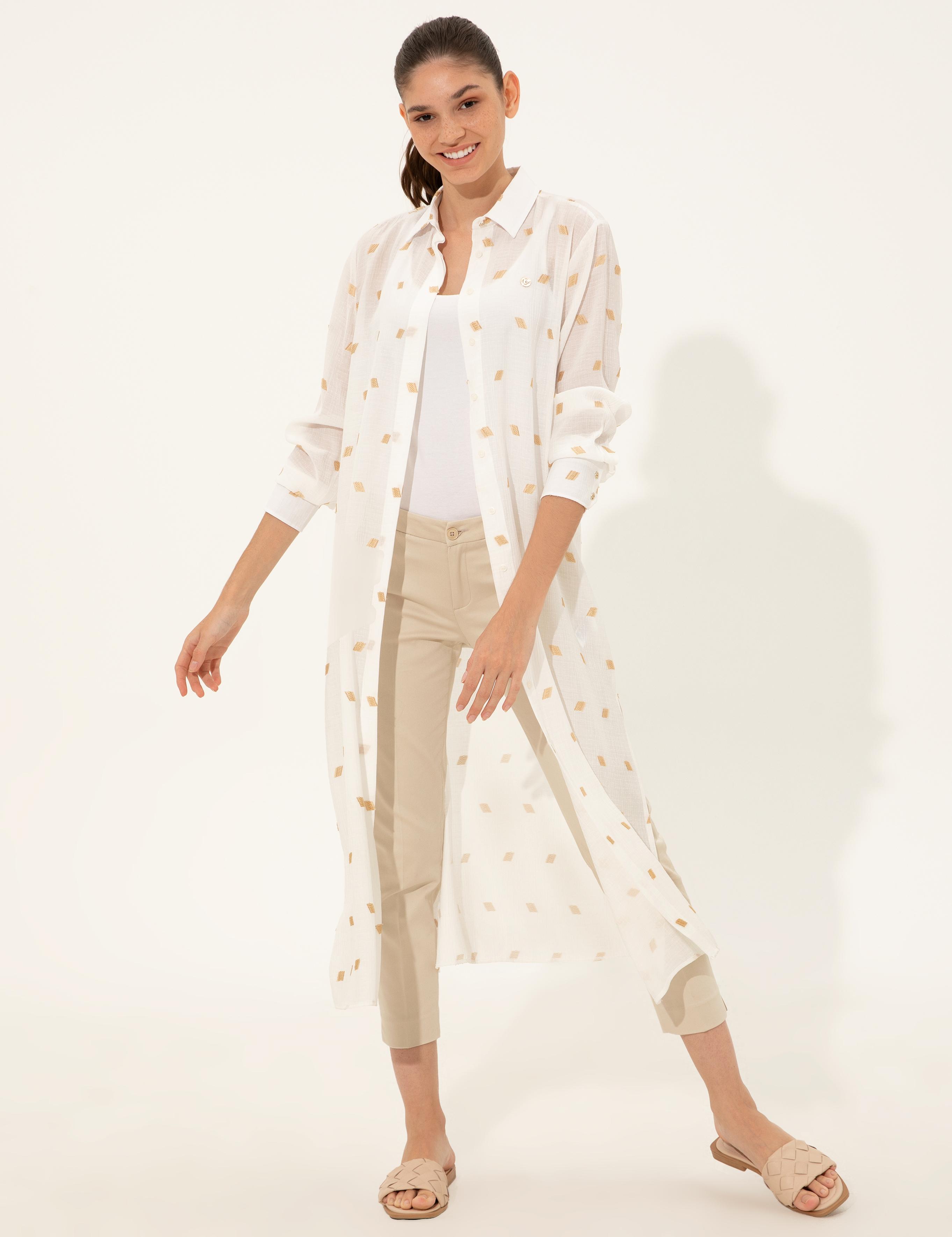 Ekru Comfort Fit Gömlek Elbise