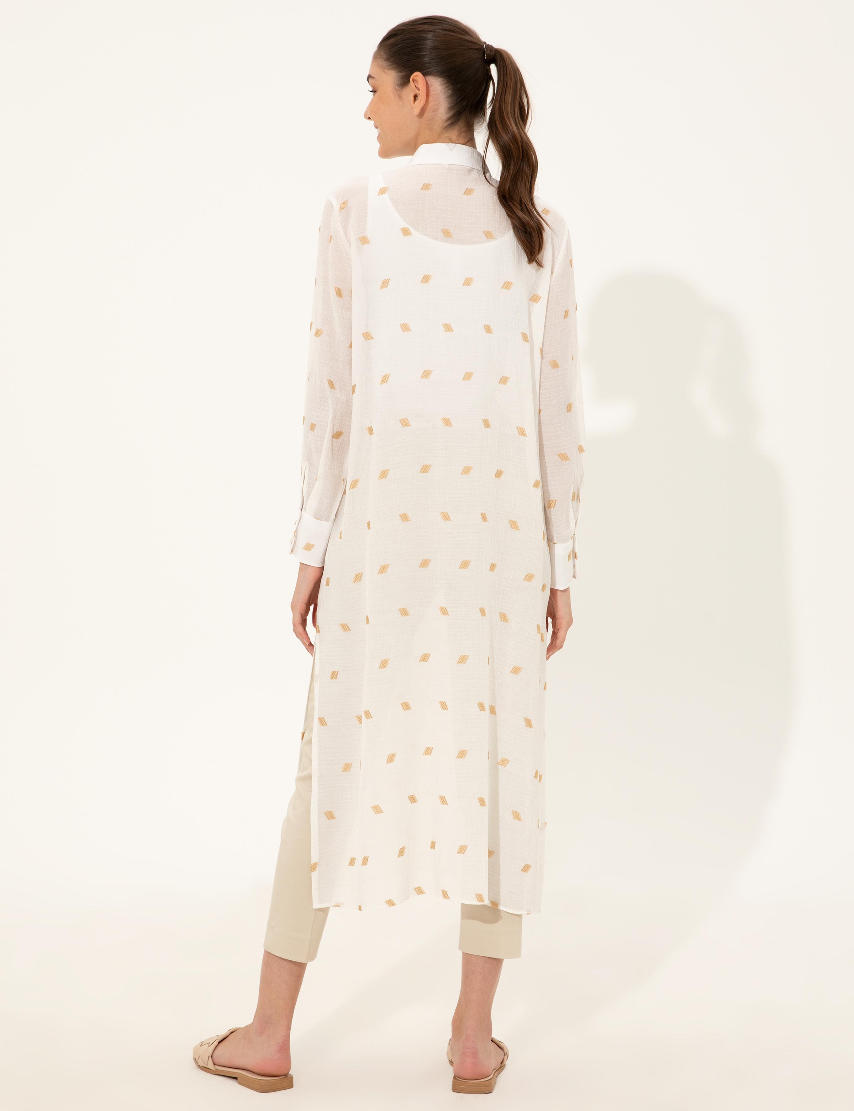 Ekru Comfort Fit Gömlek Elbise