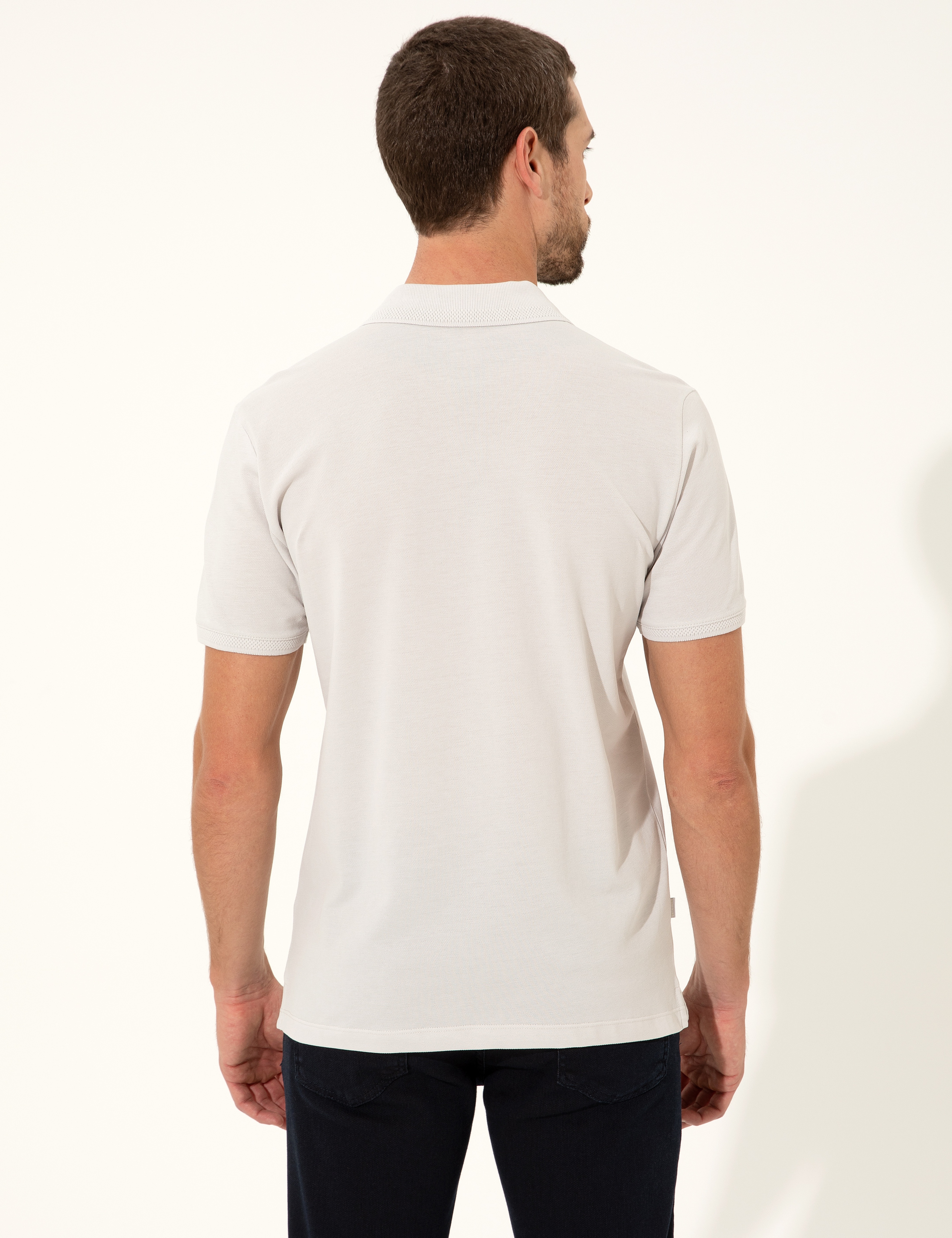 Açık Gri Slim Fit Polo Yaka Basic Tişört - Image 5