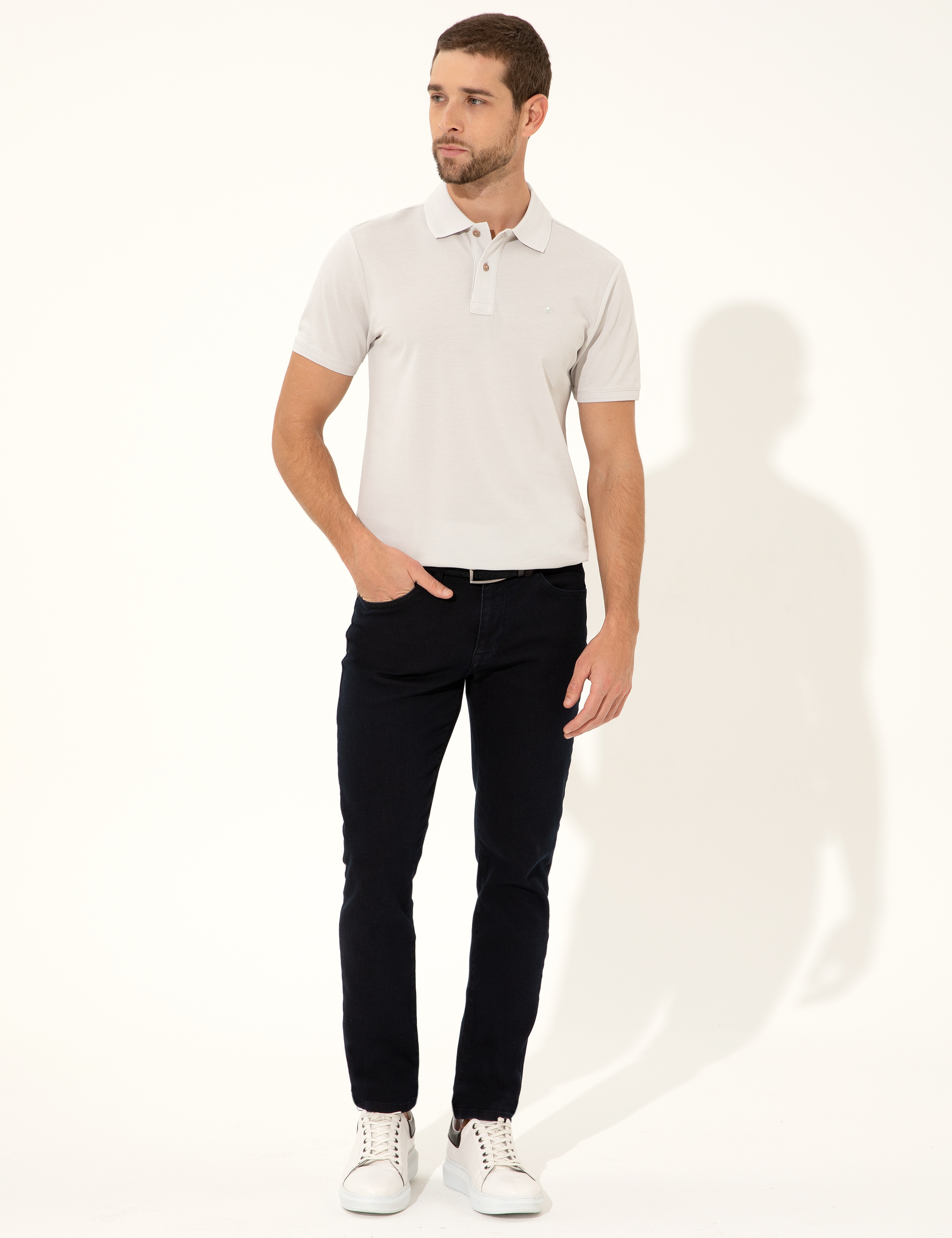 Açık Gri Slim Fit Polo Yaka Basic Tişört - Image 4