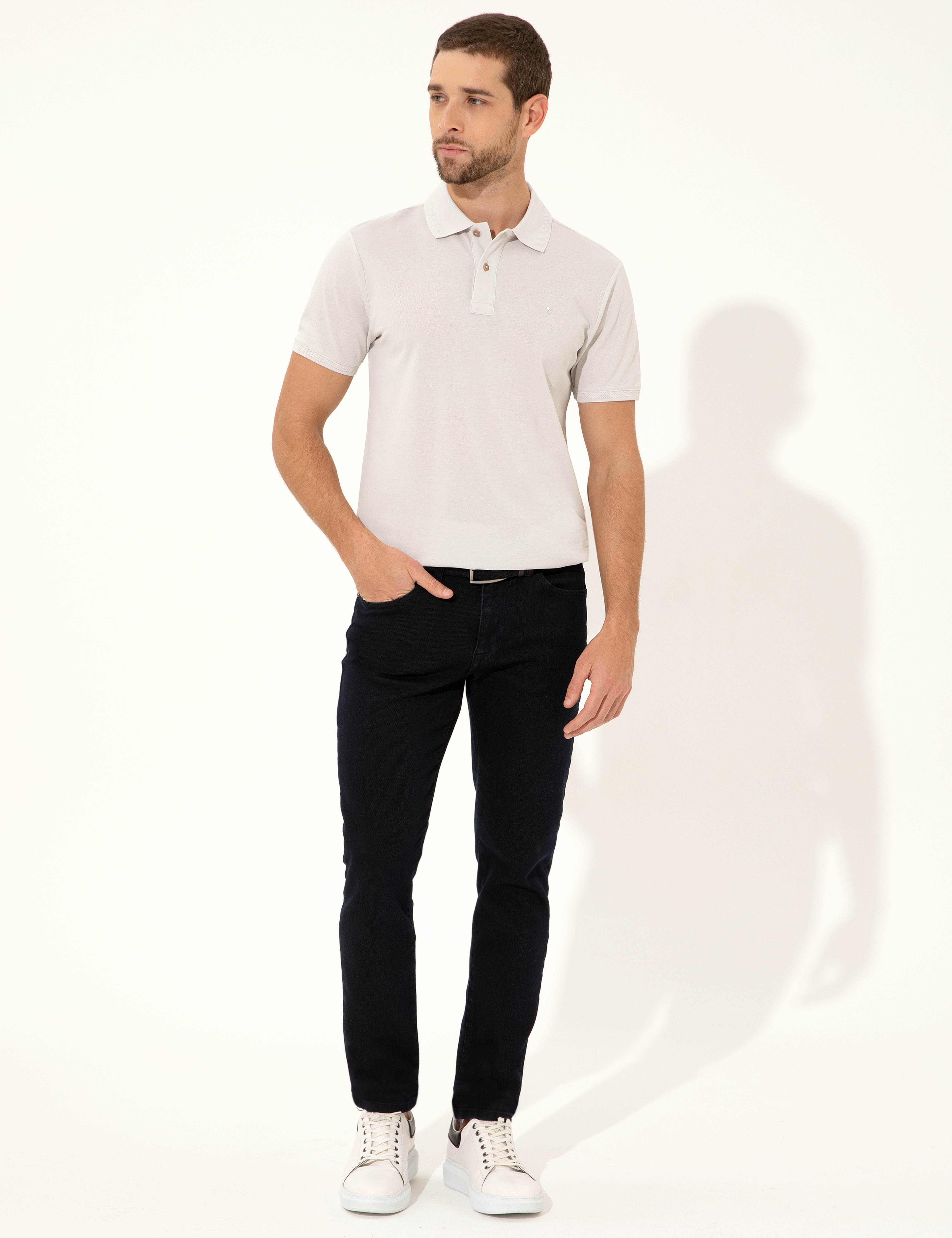 Açık Gri Slim Fit Polo Yaka Basic Tişört