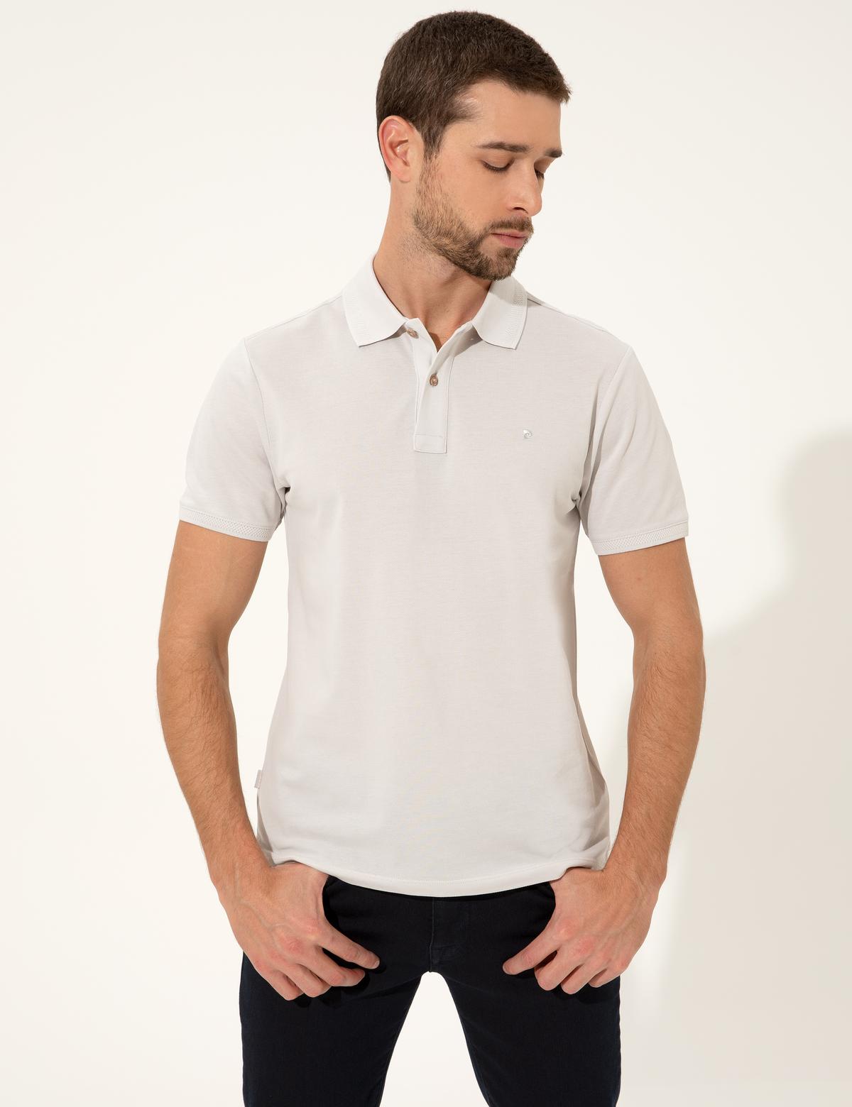 Açık Gri Slim Fit Polo Yaka Basic Tişört - 50249878163