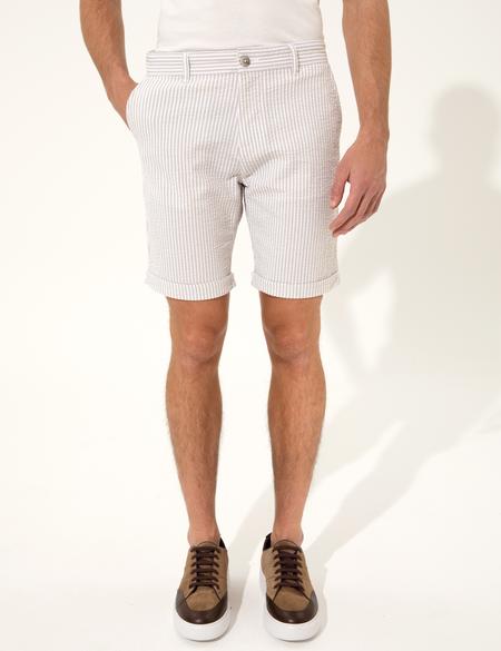 Bej Slim Fit Çizgili Bermuda Şort - 50251048003