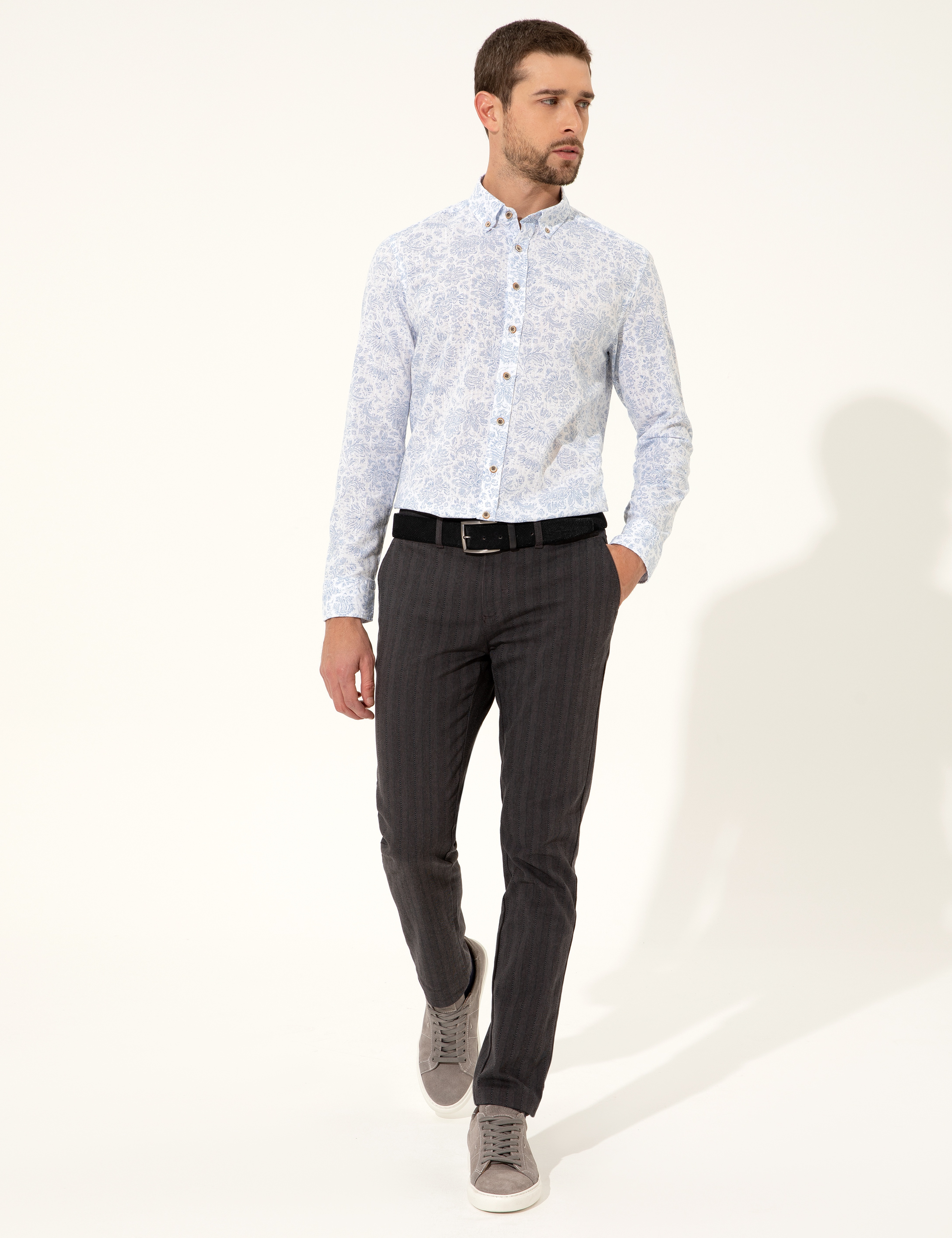 Antrasit Slim Fit Kanvas Pantolon