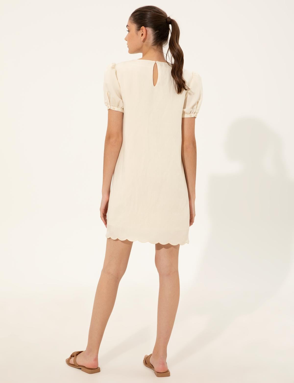 Ekru Comfort Fit Dokuma Elbise - 50247250006