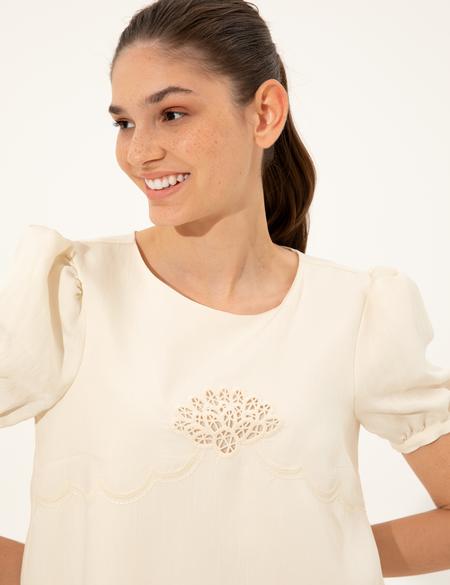 Ekru Comfort Fit Dokuma Elbise - 50247250006