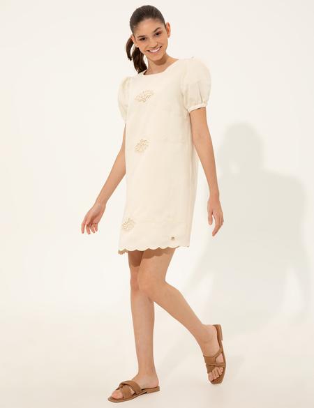 Ekru Comfort Fit Dokuma Elbise - 50247250006