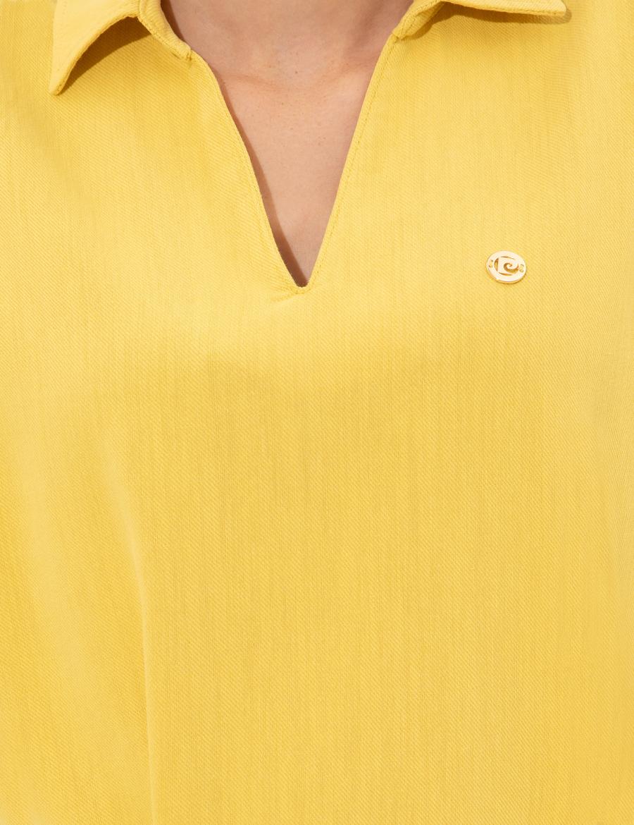 Neon Sarı Rahat Kesim Dokuma Elbise