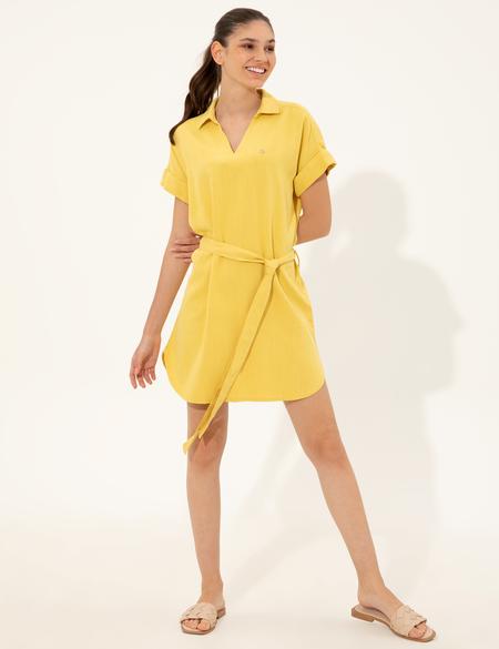 Neon Sarı Rahat Kesim Dokuma Elbise - 50246685004