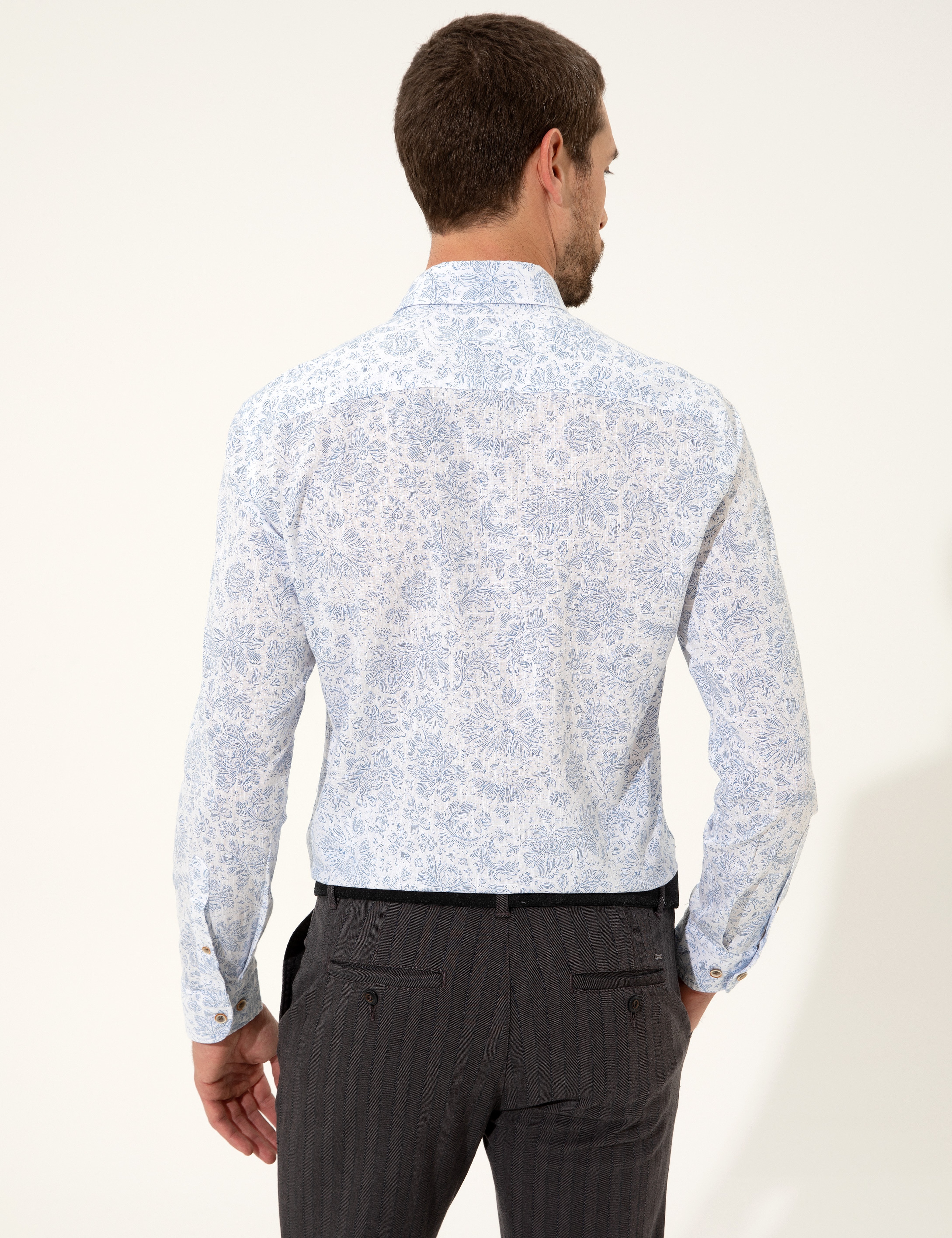 Mavi Slim Fit Uzun Kollu Gömlek - Image 5